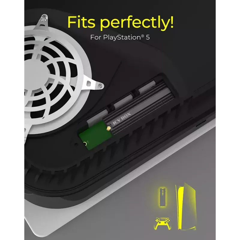 Šilumos šalintuvas ICY BOX IB-M2HS-PS5, skirtas PlayStation 5, juodas, 27 mm × 76 mm × 9 mm