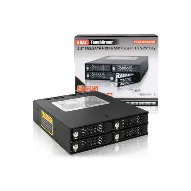 5,25 colių diskų laikiklis Icy Dock MB994SK-1B (4x 2,5 colio SATA/SAS, metalinis, su užraktais)