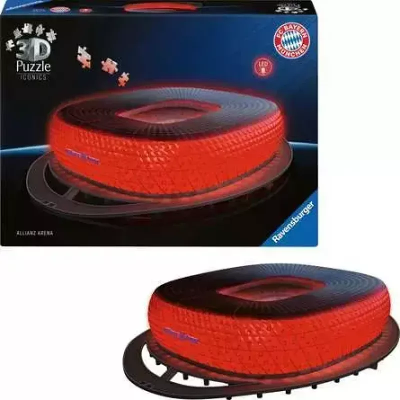 3D dėlionė Ravensburger Iconics Allianz Arena su apšvietimu, 216 dalių