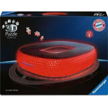 3D dėlionė Ravensburger Iconics Allianz Arena su apšvietimu, 216 dalių