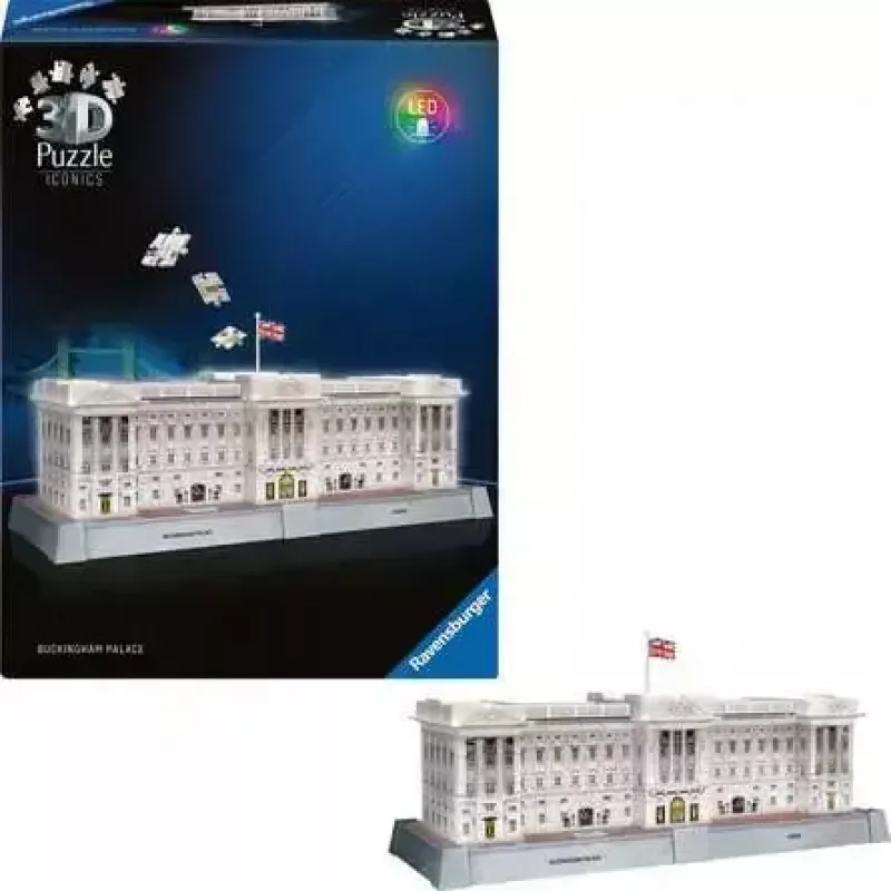3D dėlionė Ravensburger Iconics Buckingham Palace su šviesa, 216 detalių