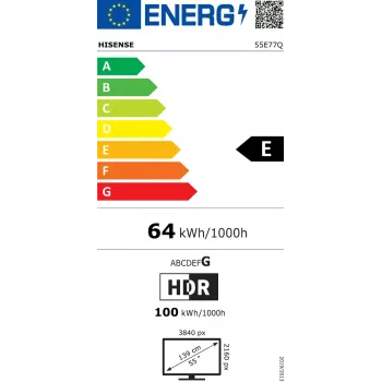 QLED televizorius Hisense 55E77Q 139,7 cm (55 colių) 4K Ultra HD Smart TV Wi-Fi juodas