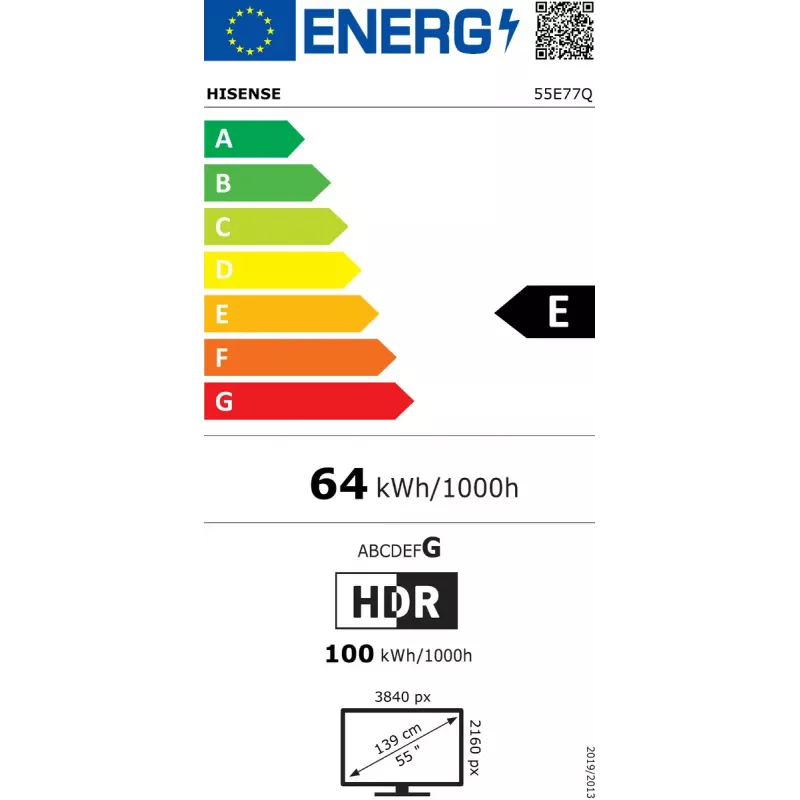QLED televizorius Hisense 55E77Q 139,7 cm (55 colių) 4K Ultra HD Smart TV Wi-Fi juodas