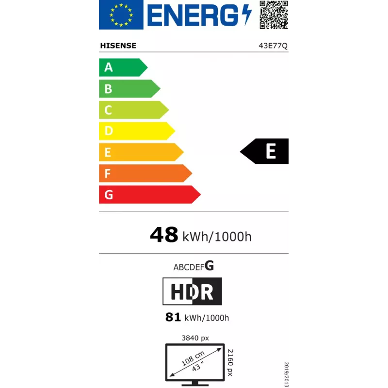 Hisense 43E77Q 109,2 cm (43 coliai) 4K Ultra HD QLED išmanusis televizorius, Wi-Fi, juodas