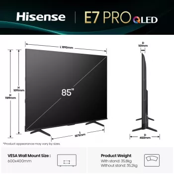 Hisense 85E77Q PRO 2.16 m (85 coliai) 4K Ultra HD išmanusis televizorius QLED Wi-Fi juodas