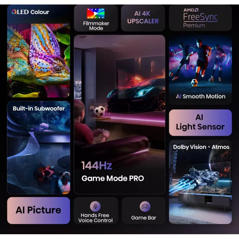 Hisense 100E7Q PRO 2.54 m (100 colių) 4K Ultra HD QLED išmanusis televizorius, Wi-Fi, juodas
