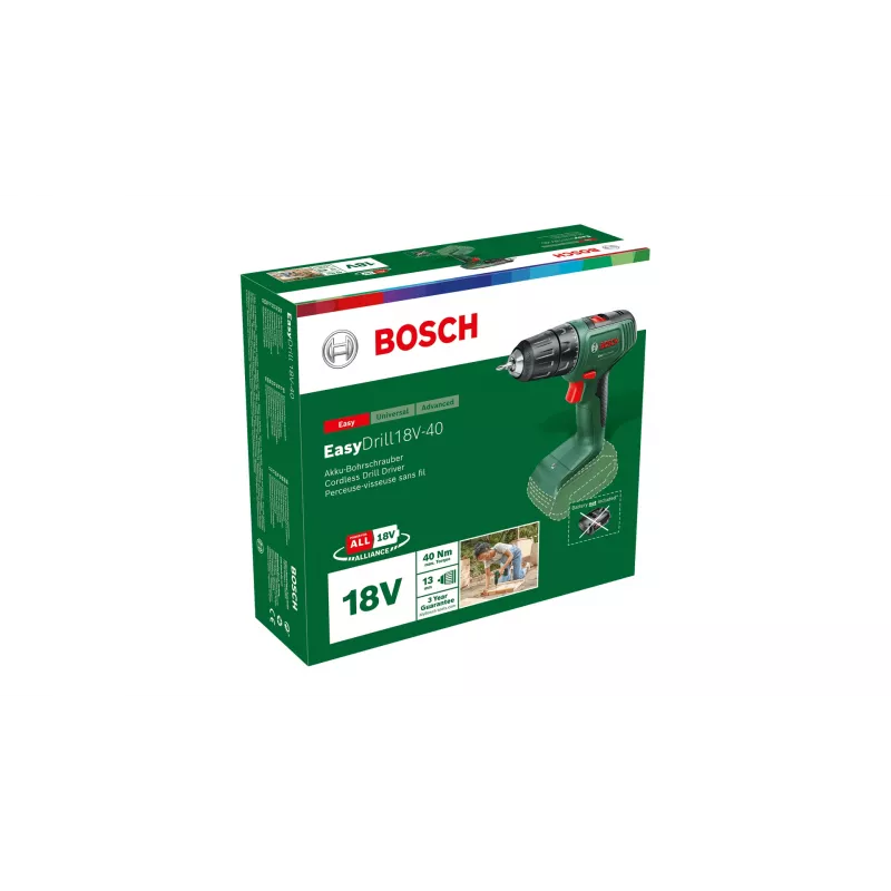 Bosch EasyDrill 18V-40 gręžtuvas, 1630 aps./min., 1,3 kg, juoda/žalia