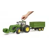 Traktorius BRUDER John Deere 7R 350 su priekiniu krautuvu ir dviejų ašių savivarčiu priekaba, plastmasinis, nuo 3 m.
