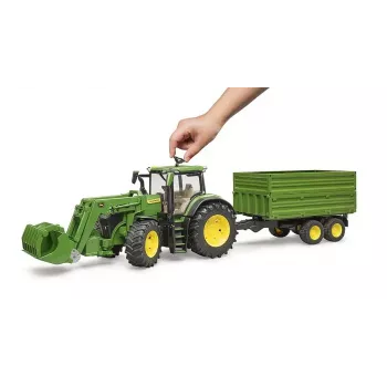 Traktorius BRUDER John Deere 7R 350 su priekiniu krautuvu ir dviejų ašių savivarčiu priekaba, plastmasinis, nuo 3 m.