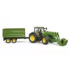 Traktorius BRUDER John Deere 7R 350 su priekiniu krautuvu ir dviejų ašių savivarčiu priekaba, plastmasinis, nuo 3 m.