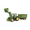 Traktorius BRUDER John Deere 7R 350 su priekiniu krautuvu ir dviejų ašių savivarčiu priekaba, plastmasinis, nuo 3 m.