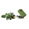 Traktorius BRUDER John Deere 7R 350 su priekiniu krautuvu ir dviejų ašių savivarčiu priekaba, plastmasinis, nuo 3 m.