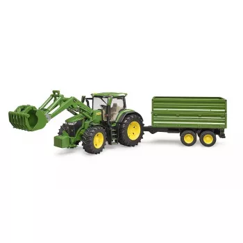 Traktorius BRUDER John Deere 7R 350 su priekiniu krautuvu ir dviejų ašių savivarčiu priekaba, plastmasinis, nuo 3 m.