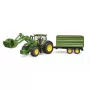 Traktorius BRUDER John Deere 7R 350 su priekiniu krautuvu ir dviejų ašių savivarčiu priekaba, plastmasinis, nuo 3 m.