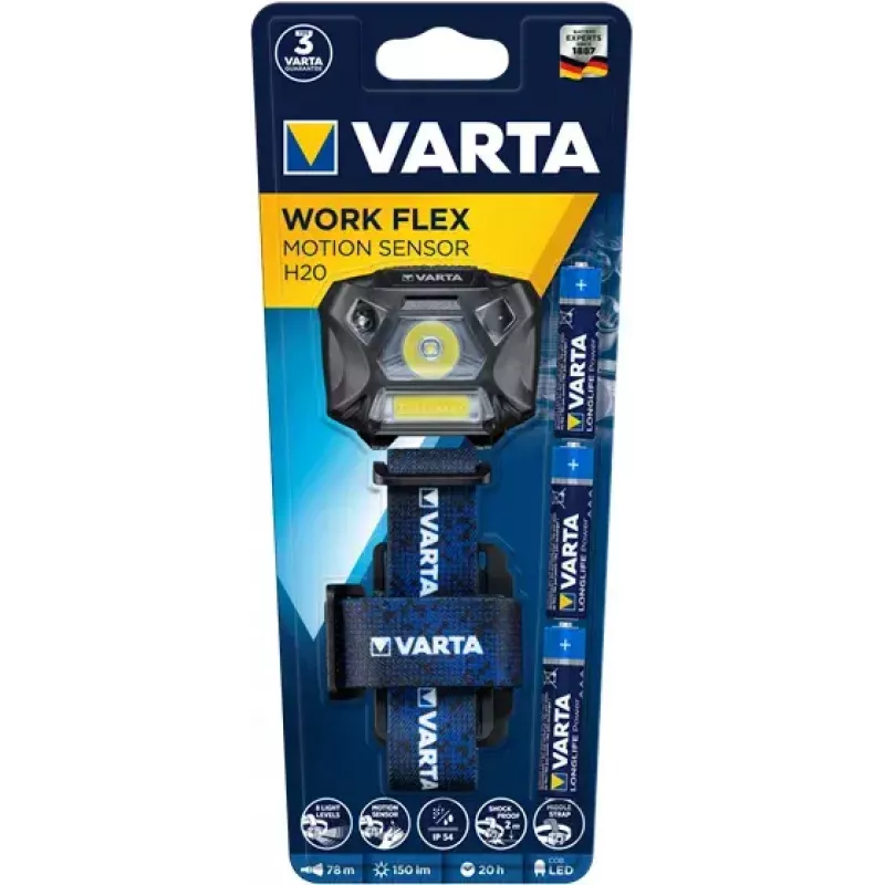 Kaktos žibintuvėlis Varta WORK FLEX MOTION SENSOR H20 juodas mėlynas LED 150 lm 20 h
