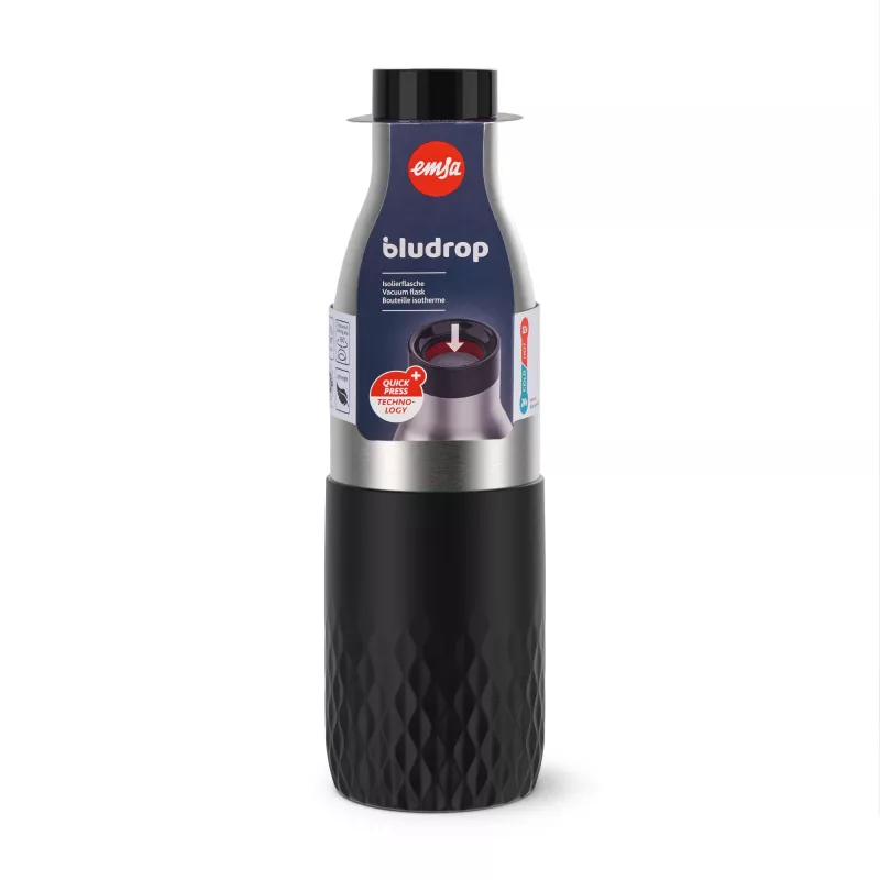 EMSA Bludrop Sleeve N3111100 gėrimo butelis, kasdienis naudojimas, 700 ml, nerūdijantis plienas, juodas
