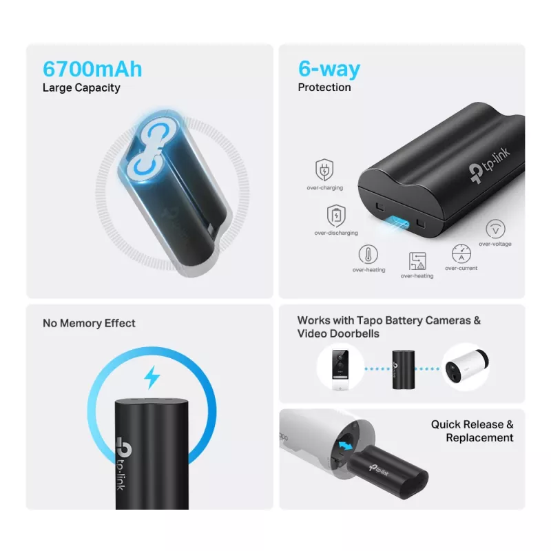 TP-Link Tapo baterijos paketas, 6700 mAh, ličio, juodas, skirtas Tapo C420, C400, D230