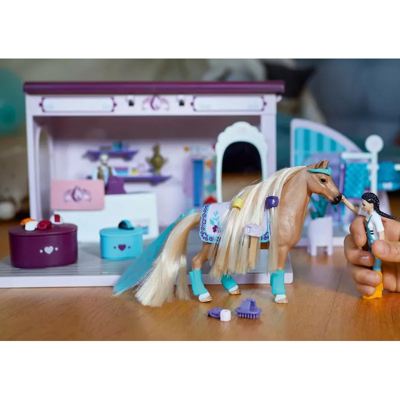 Schleich Sofia’s Beauties arklio kirpyklos palapinė – mobilus žaidimų rinkinys, rekomenduojamas amžius 3–8