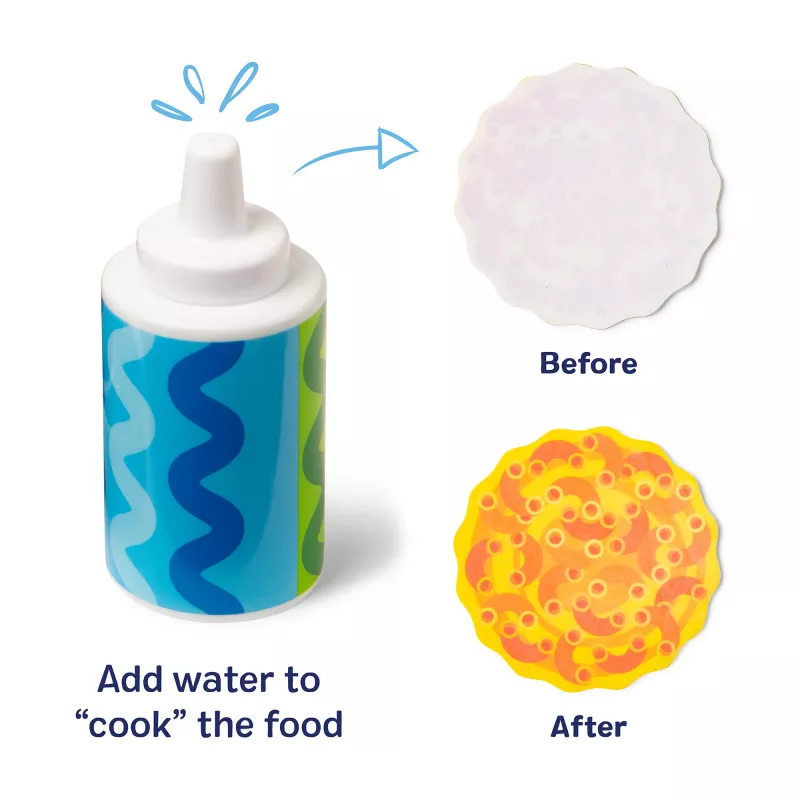 Melissa & Doug Simmer & Stir Stovetop Play Set su Water WOW! spalvą keičiančiu maistu – žaislinė viryklė su puodu ir keptuve