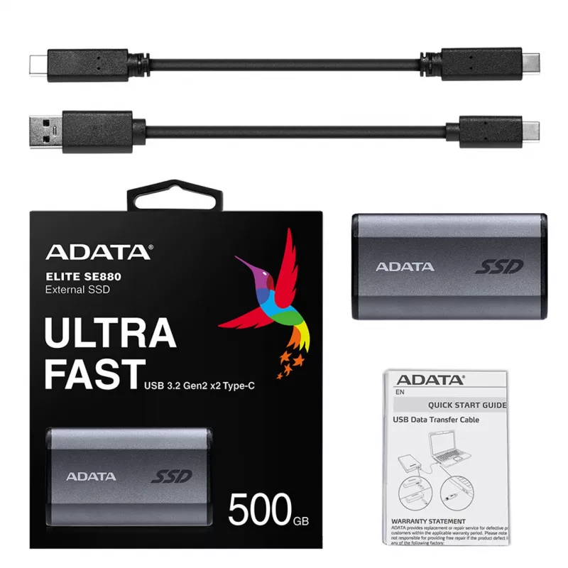ADATA SE880 500 GB USB Type-C 3.2 Gen 2 (3.1 Gen 2) pilkas išorinis SSD