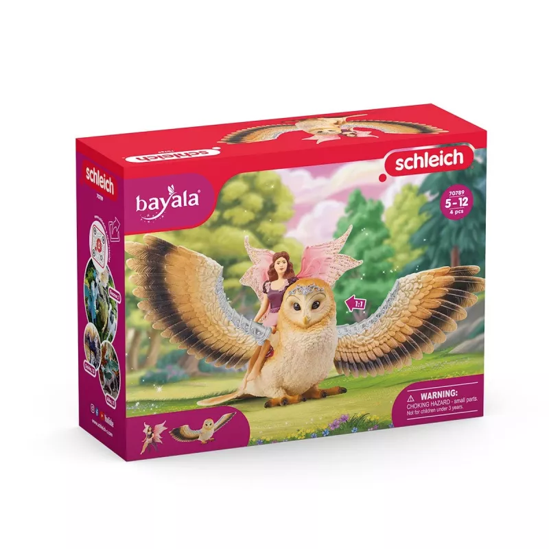 schleich BAYALA Fairy in Flight on Glam-Owl – skraidanti fėja su pelėda, 5+ metų, Saulės Elfai, Vienaragiai ir Fėjos, įvairiaspalvis, plastikas