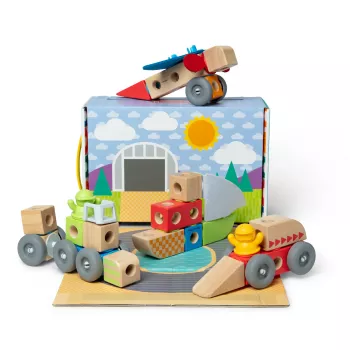 Medinis snap-in-play transporto priemonių konstravimo rinkinys Melissa & Doug Blockables, 54 dalių, sujungiamas, FSC sertifikuotas