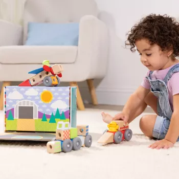 Medinis snap-in-play transporto priemonių konstravimo rinkinys Melissa & Doug Blockables, 54 dalių, sujungiamas, FSC sertifikuotas