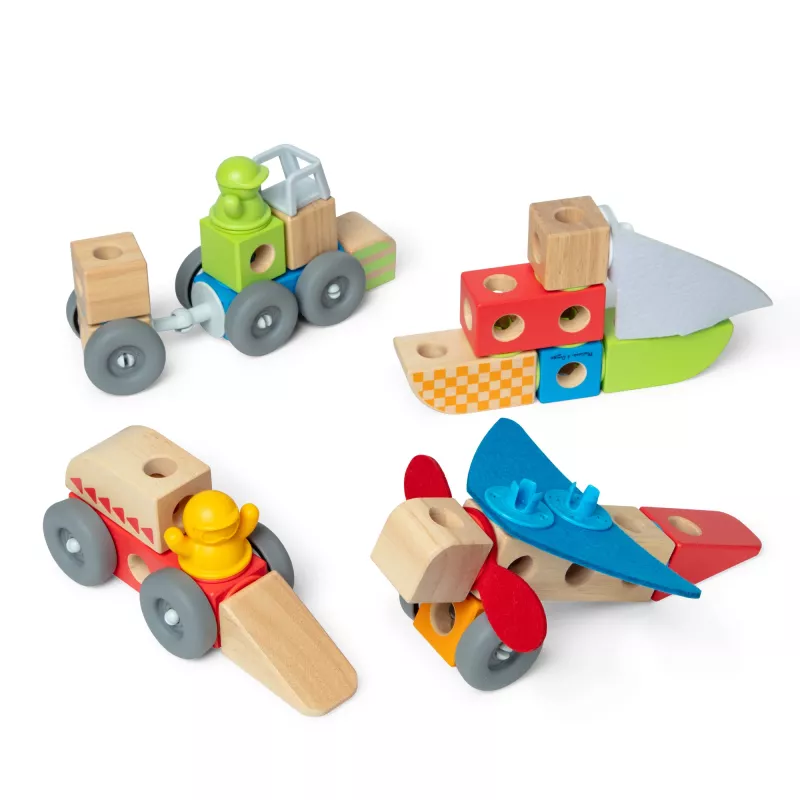 Medinis snap-in-play transporto priemonių konstravimo rinkinys Melissa & Doug Blockables, 54 dalių, sujungiamas, FSC sertifikuotas