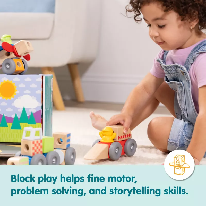 Medinis snap-in-play transporto priemonių konstravimo rinkinys Melissa & Doug Blockables, 54 dalių, sujungiamas, FSC sertifikuotas