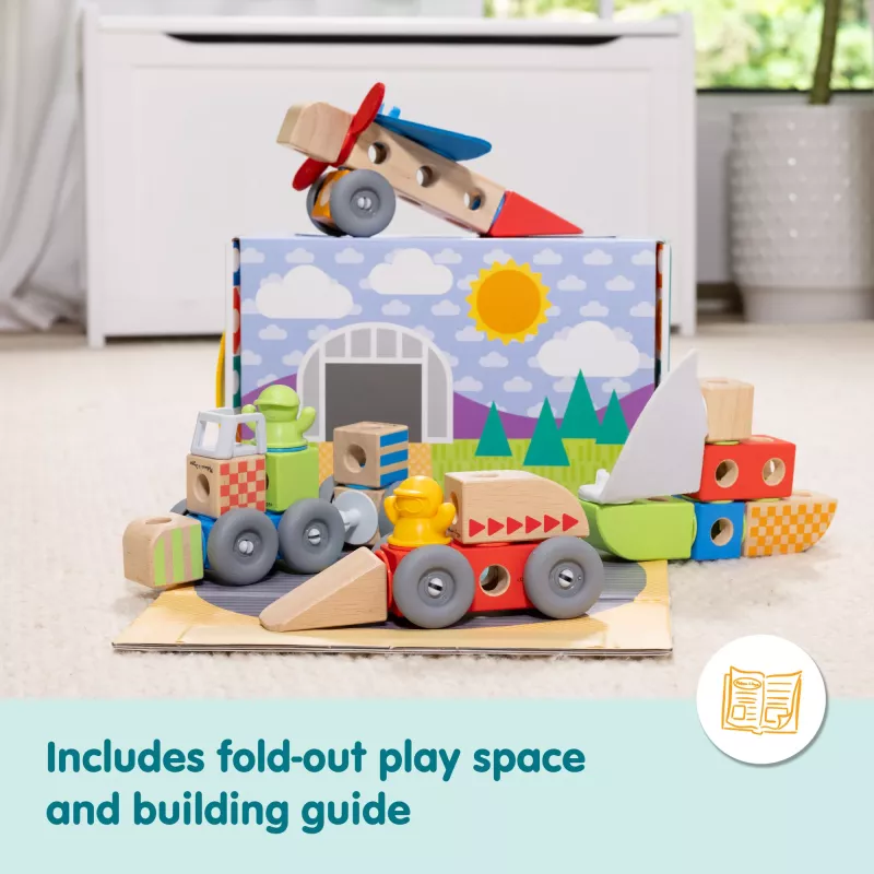 Medinis snap-in-play transporto priemonių konstravimo rinkinys Melissa & Doug Blockables, 54 dalių, sujungiamas, FSC sertifikuotas