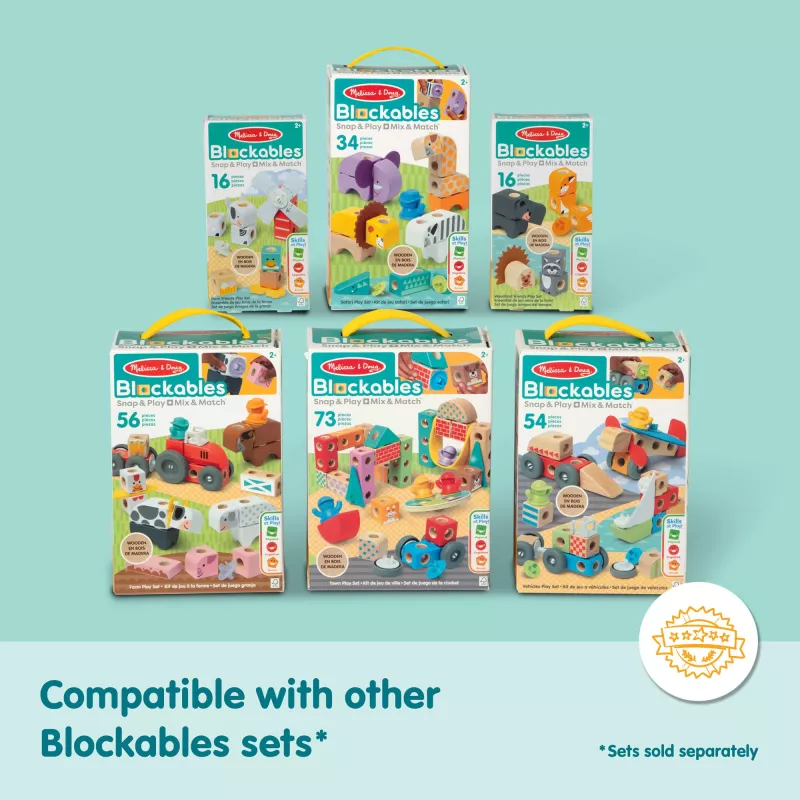 Medinis snap-in-play transporto priemonių konstravimo rinkinys Melissa & Doug Blockables, 54 dalių, sujungiamas, FSC sertifikuotas