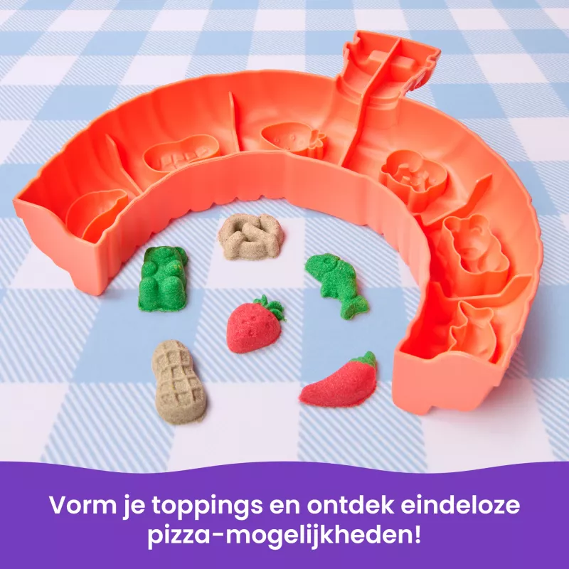 Kinetic Sand SquishPizza kylanti picos krosnelė, kūrybinis rinkinys, 1 svaras smėlio, 5 įrankiai, vaikų žaislas