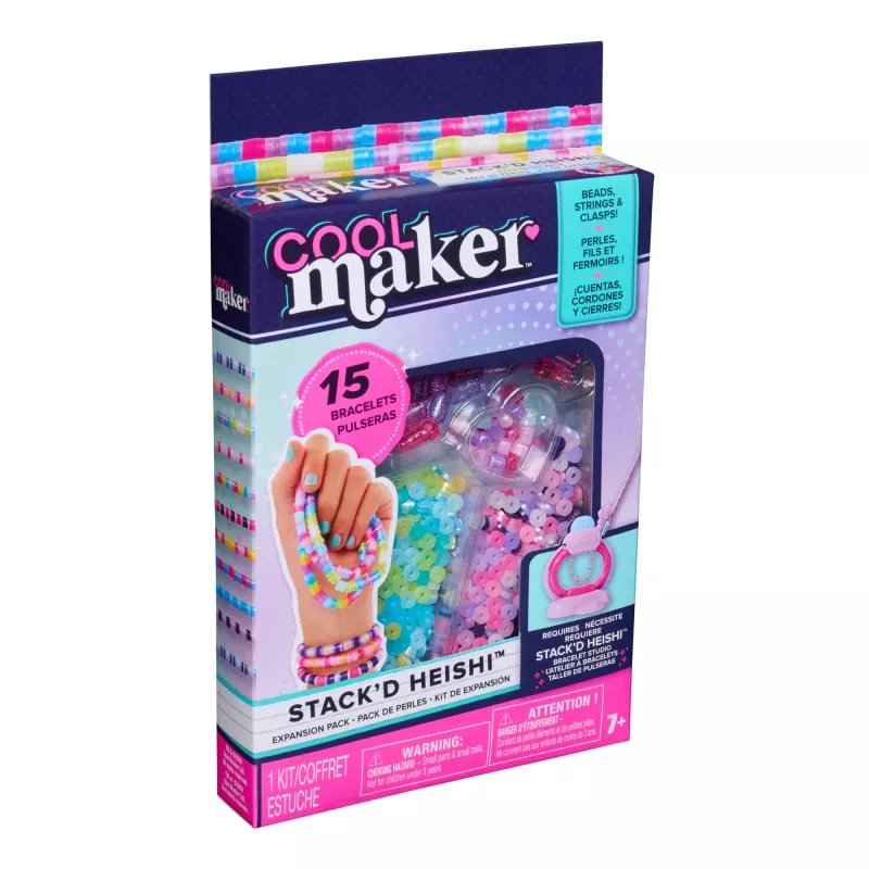 Vaikiškas papuošalų apyrankių gamybos rinkinys Cool Maker Stack’d Heishi papildymo paketas 1300 karoliukų 15 apyrankių
