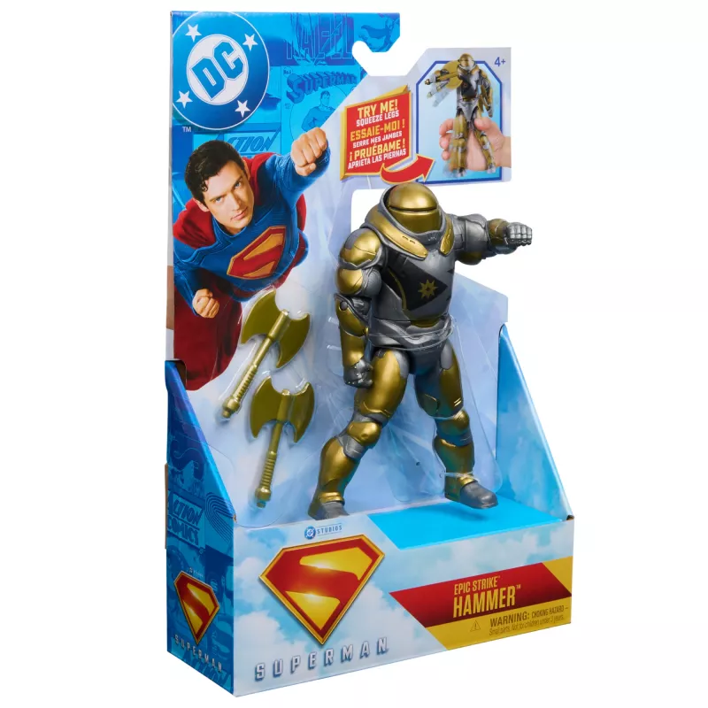 Veiksmo figūrėlė Superman Hammer of Boravia 6 colių, kino stiliaus, su 2 priedais, auksinė/pilka
