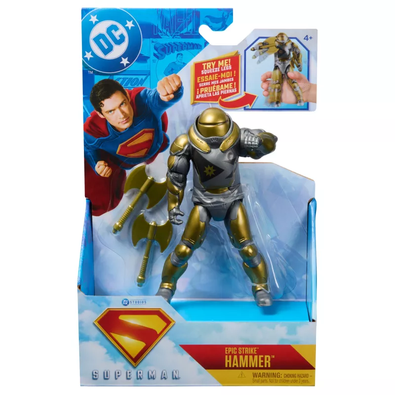 Veiksmo figūrėlė Superman Hammer of Boravia 6 colių, kino stiliaus, su 2 priedais, auksinė/pilka