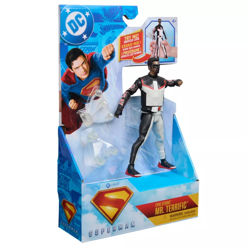 DC Comics SUPERMAN Mr. Terrific Epic Strike veiksmo figūrėlė, 15 cm, autentiškas filmo stilius, 2 aksesuarai, vaikams nuo 4 metų