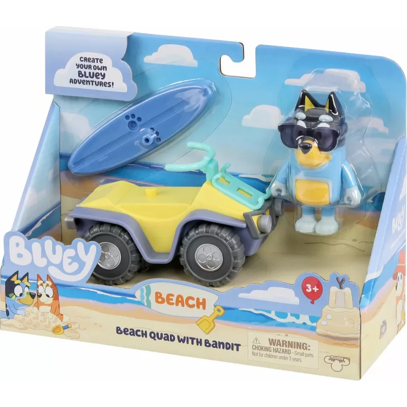 Moose Toys Bluey S9 Figūrėlė ir transporto priemonė Paplūdimio keturratis su Banditu
