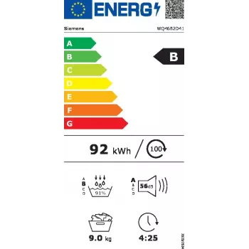 Siemens iQ700 WQ46B2D41 džiovinimo mašina Laisvai pastatoma Pakrovimas iš priekio 9 kg Balta