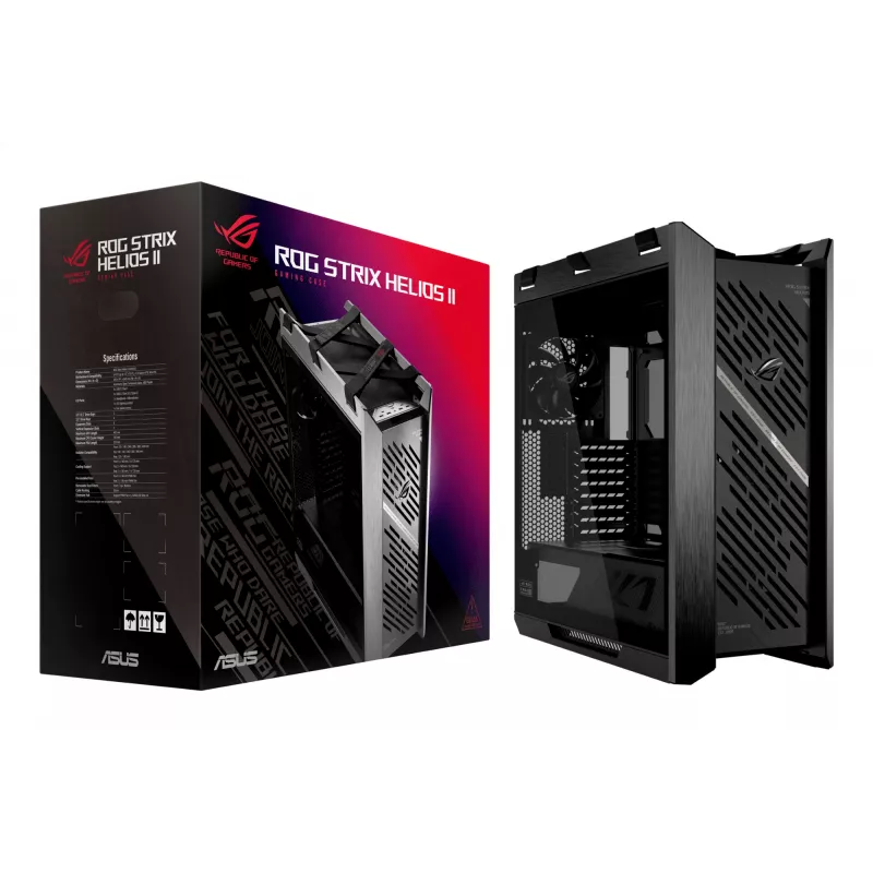 Korpusas ASUS ROG Strix Helios II Midi Tower — ATX/Midi Tower, grūdintas stiklas, 420 mm GPU, 3x140 mm priekiniai ventiliatoriai, USB-C