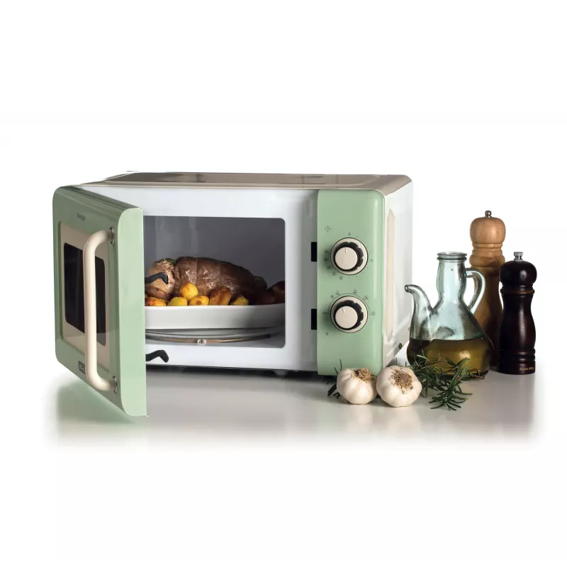 Ariete Vintage Line 3960 Retro mikrobangų krosnelė, 800 W, 20 l, 3 funkcijos, 5 gaminimo lygiai, laikmatis, žalia