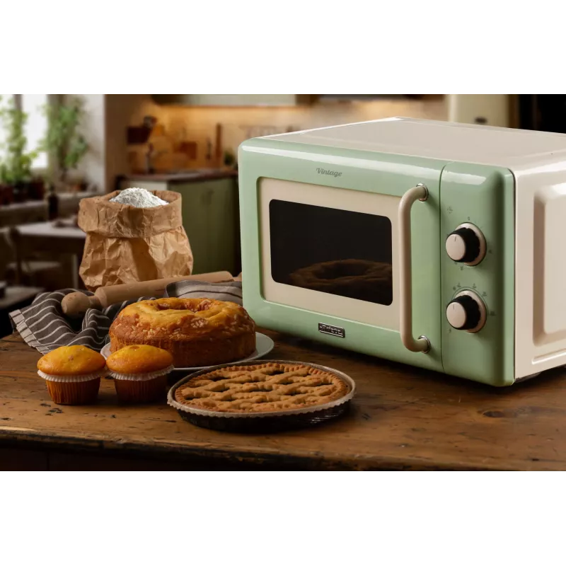 Ariete Vintage Line 3960 Retro mikrobangų krosnelė, 800 W, 20 l, 3 funkcijos, 5 gaminimo lygiai, laikmatis, žalia