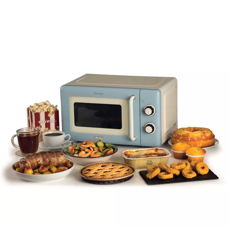 Ariete Vintage Line 3960 mikrobangų krosnelė, 800W, 20L, 3 funkcijos, 5 galingumo lygiai, laikmatis, mėlyna