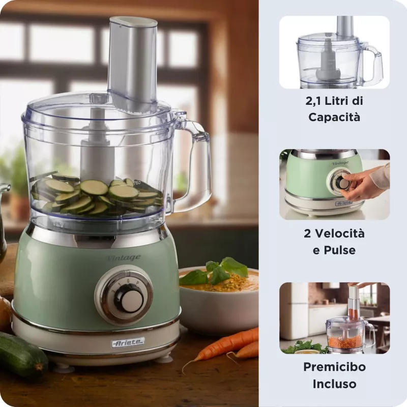 Virtuvinis kombainas ARIETE Vintage Line 1781/04 – 1000 W, 2,1 l, žalias