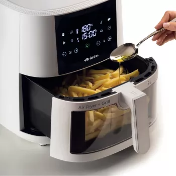 Ariete 4630 Oro gruzdintuvė 9L, 1300W, talpa 9L, kepimo talpa 2.5kg, 8 išankstinių programų, temperatūra iki 200°, permatomas krepšelis, balta