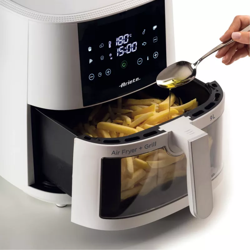 Ariete 4630 Oro gruzdintuvė 9L, 1300W, talpa 9L, kepimo talpa 2.5kg, 8 išankstinių programų, temperatūra iki 200°, permatomas krepšelis, balta