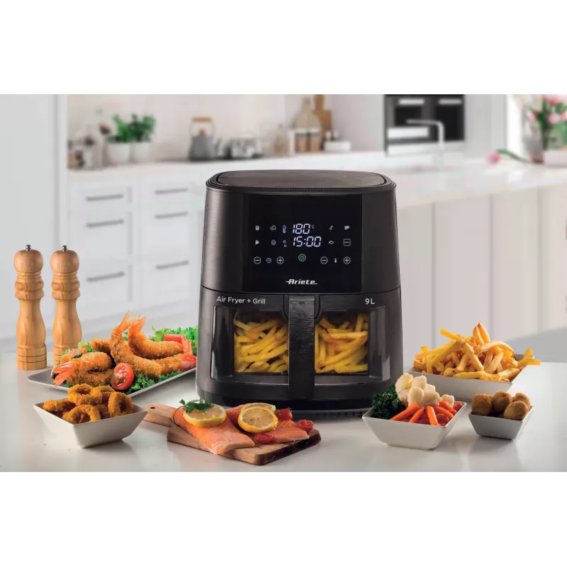 Ariete 4630 Oro gruzdintuvė 9L, 1300W, talpa 9L, gaminimo talpa 2.5kg, 8 išankstinių programų, temperatūra iki 200°, permatomas krepšelis, juoda