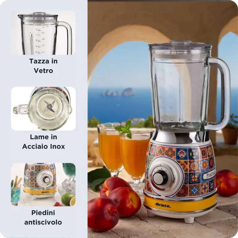 Ariete 583 Positano blenderis su 1,5 l stikliniu indu, 4 nerūdijančio plieno peiliukais, 4 greičiais + pulse, 1000 W