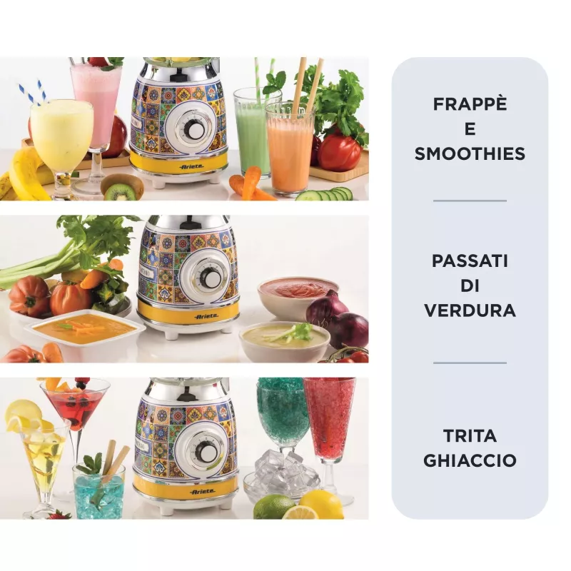 Ariete 583 Positano blenderis su 1,5 l stikliniu indu, 4 nerūdijančio plieno peiliukais, 4 greičiais + pulse, 1000 W