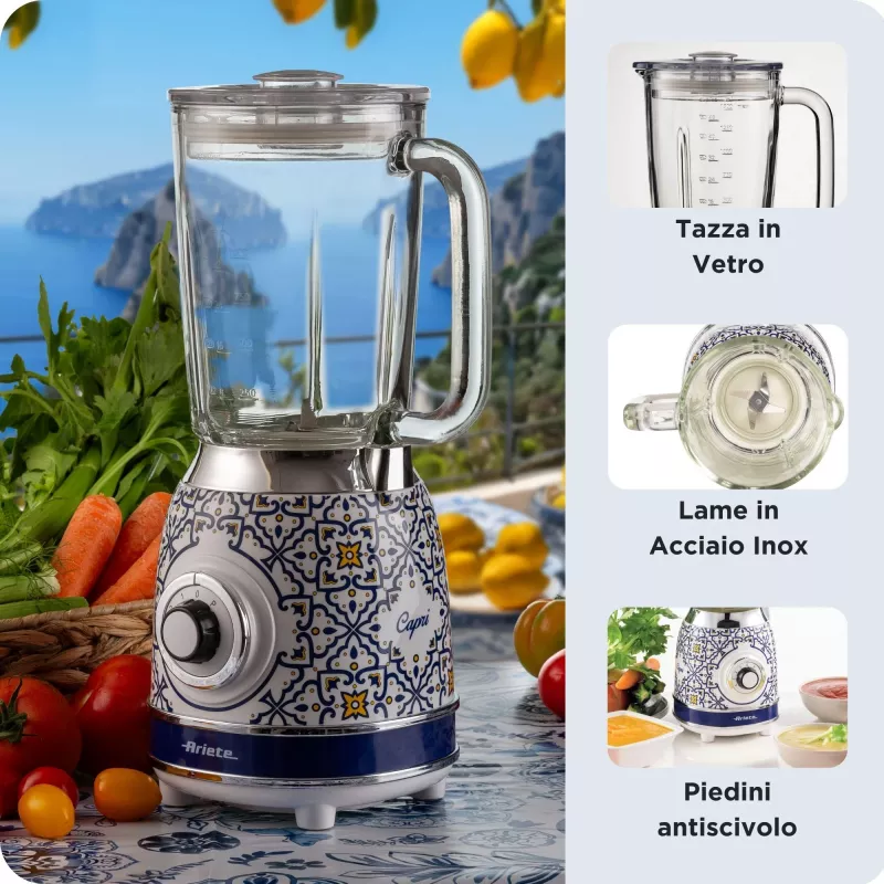 Ariete 583 Capri blenderis su 1,5 l stikliniu indu, 4 nerūdijančio plieno peiliais, 4 greičiais + pulsas, 1000 W