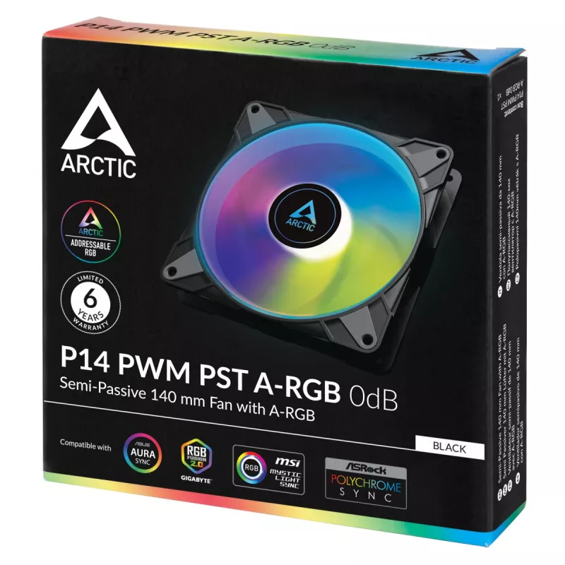 ARCTIC P14 PWM PST A-RGB 0dB - pusiau pasyvus 140 mm ventiliatorius su skaitmeniniu A-RGB
